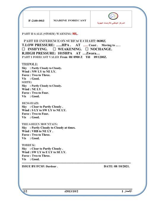 الأحوال الجوية المتوقعة على ليبيا خلال الثلاثة الأيام القادمة