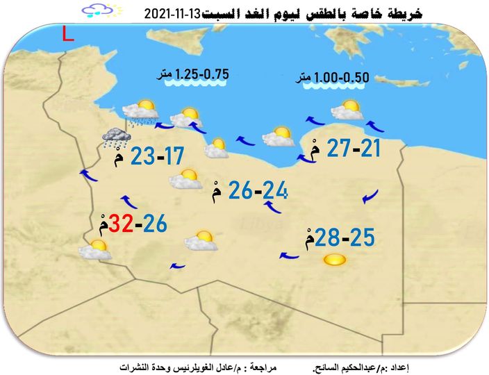 الأحوال الجوية ونشرة الصيد البحري المتوقعة على ليبيا