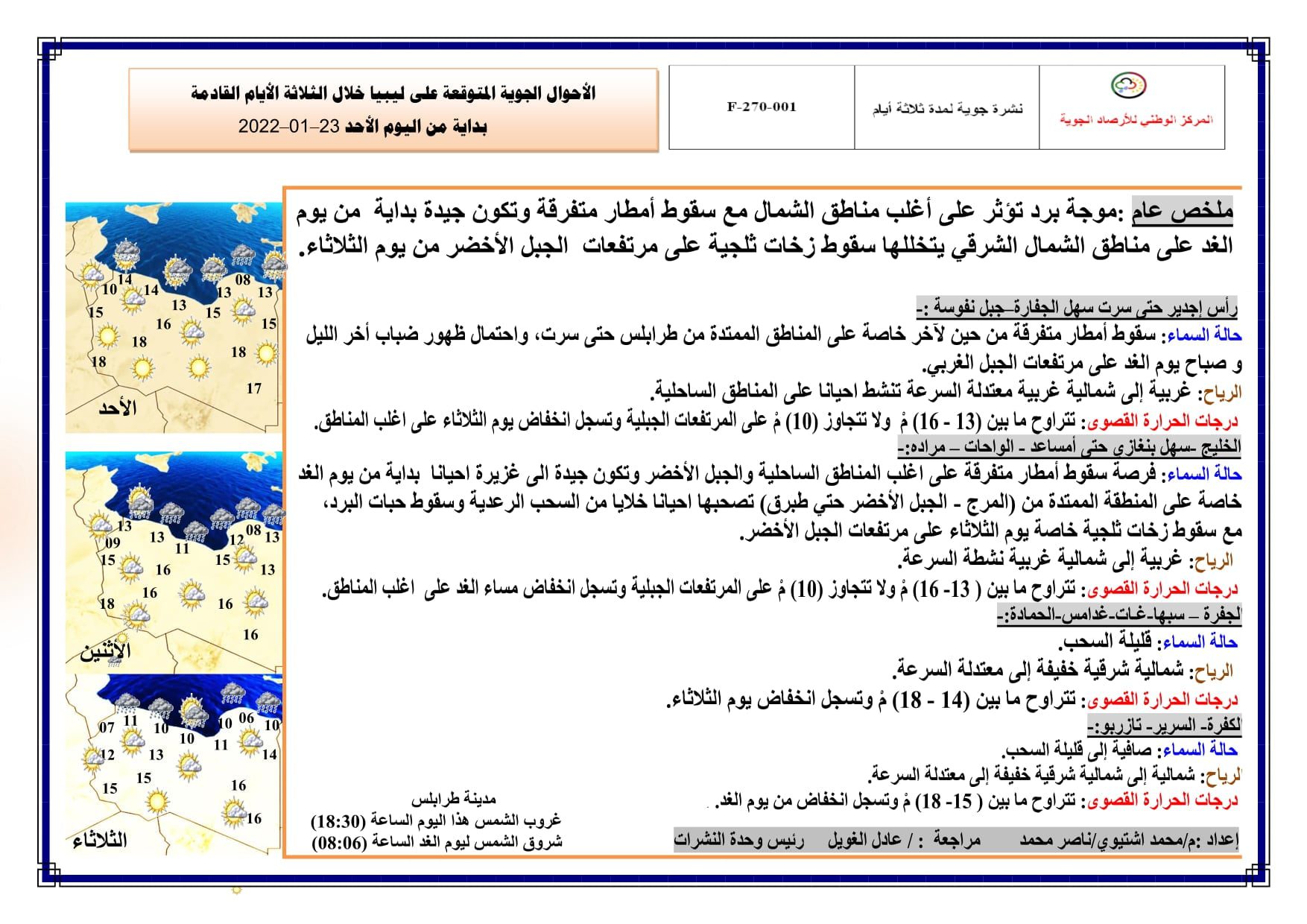 موجة برد تؤثر على مناطق شمال ليبيا مع سقوط امطار متفرقة